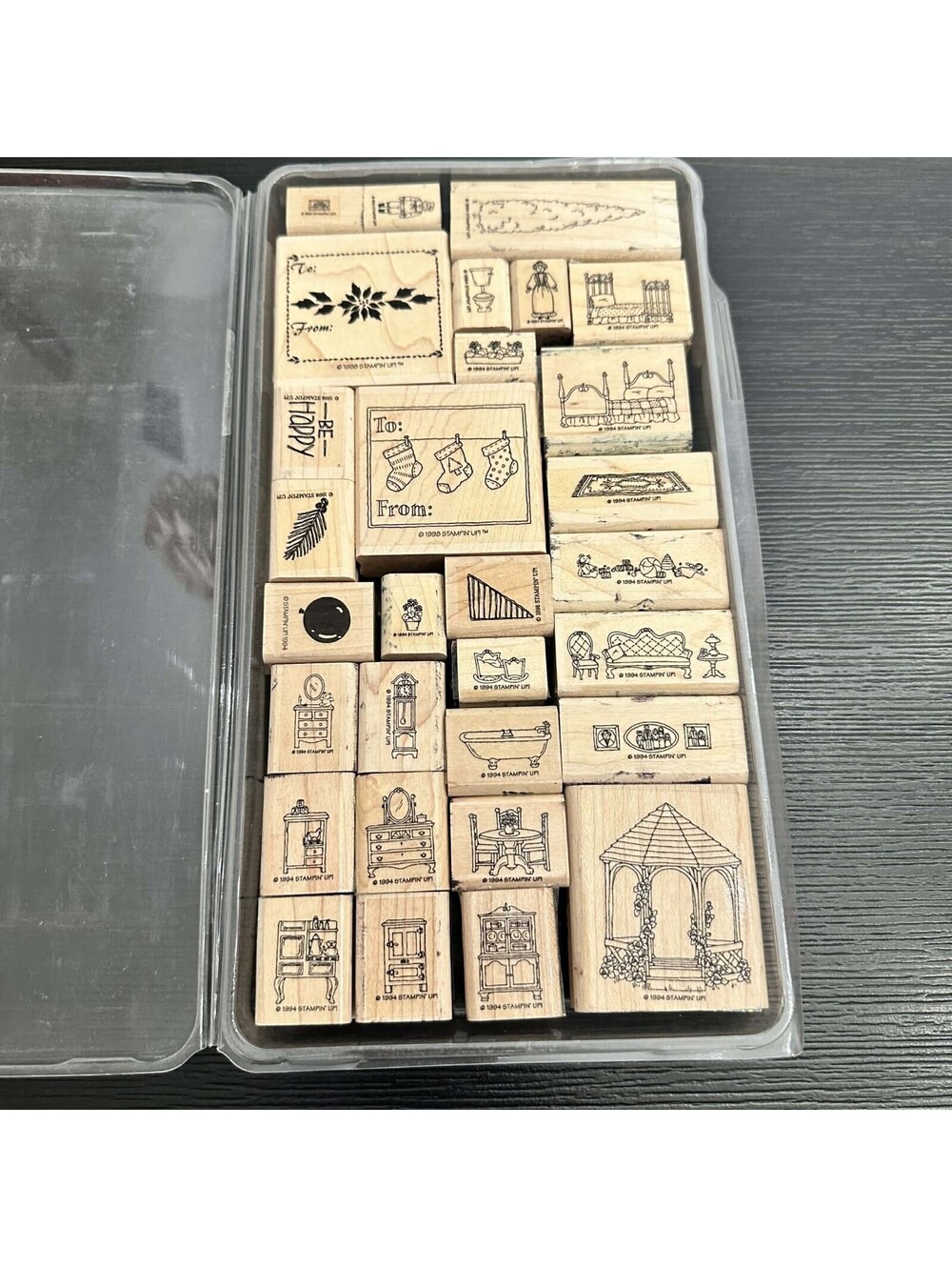 Stampin’ Up Vintage Wood Rubber Stamp Lot 1994-1998 Holiday Home Decor Set EUC